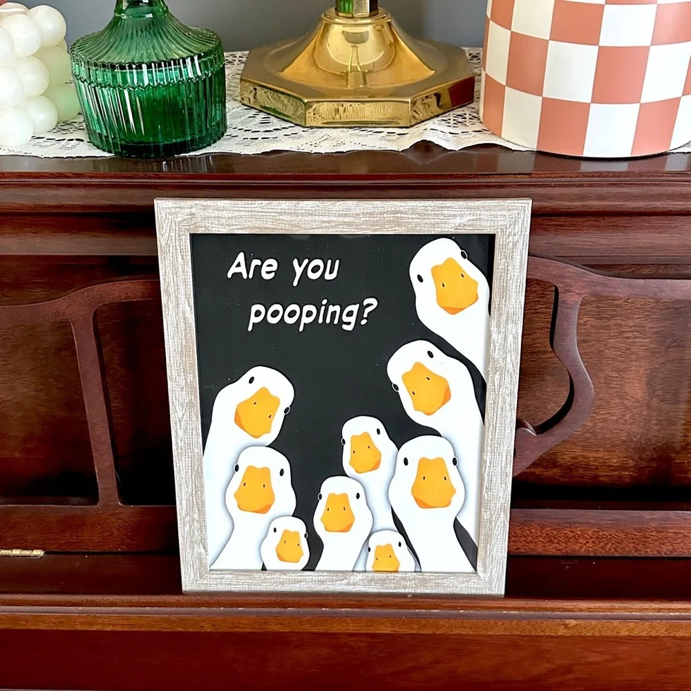Goose Duck Are You Pooping? Canvas Art Print Silly Quirky Bathroom Framed Art